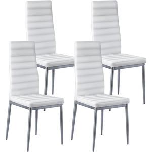 VEVOR Modern Dining Room Accent Chairs Set of 4, Upholstered Leather Side Chair for Living Room, Space-Saving Kitchen Chair with Thick Cushions and Metal Legs, Black(Set of 4 (White))