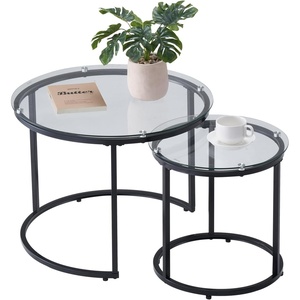 VEVOR Nesting Tables, Coffee Table Set of 2, 23.6 inch Round Coffee Table, Small Coffee Tables Night Stand with Metal Frame, for Living Room, Bedroom, Office (Brown & Black)(Black)