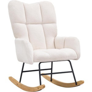 VEVOR Nursery Rocking Chair, Features a Comfortable Soft Seat and Supportive High Backrest, Teddy Fabric, Upholstered Glider for Bedroom, Living Room, Holds up to 250 lbs, in Ivory White