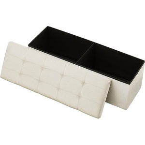 VEVOR Oval Storage Ottoman Bench, Foldable Teddy Fleece End of Bed Bench, Folding Upholstered Bed Ottoman Chest with Large Storage Space, Supports 660 lbs, for Living Room, Bedroom, Entryway, Black(Beige)
