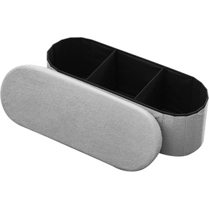 VEVOR Oval Storage Ottoman Bench, Foldable Teddy Fleece End of Bed Bench, Folding Upholstered Bed Ottoman Chest with Large Storage Space, Supports 660 lbs, for Living Room, Bedroom, Entryway, Grey