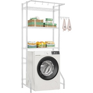 VEVOR Over The Washer and Dryer Storage Shelf, 4 Tier Laundry Room Drying Rack with Hanger Rod and Hooks, Adjustable Over Washer and Dryer Shelves, Laundry Room Shelf Storage Space Saver, White(White)