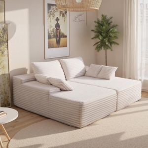 VEVOR Oversized Double Chaise Lounge 67″, Boneless Cloud Sofa, Soft Corduroy Floor Couch, No-Assembly Lounge Chair for Living Room & Bedroom Relaxing, Beige