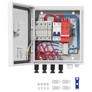 VEVOR PV Combiner Box, 4 String Metal Solar Combiner Box with 15A Rated Current Fuse 63A Circuit Breaker Lightning Arrester, Steel Case for On/Off Grid Solar Panel System, IP65(Metal)
