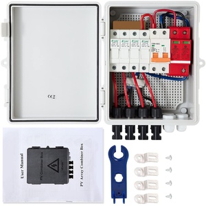 VEVOR PV Combiner Box, 4 String Metal Solar Combiner Box with 15A Rated Current Fuse 63A Circuit Breaker Lightning Arrester, Steel Case for On/Off Grid Solar Panel System, IP65(ABS Plastic)