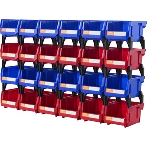 VEVOR Plastic Storage Bins 24 Pack (5 x 4 x 3-Inch), Hanging Stackable Storage Organizer Bins, Heavy Duty Stacking Containers for Closet, Garage, Office, or Small Parts Organization(Red&Blue-24PC-1L)