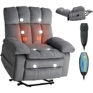 VEVOR Power Lift Recliner Chair, Dual Motor, Oversized Electric Lift Chair with Heat and Massage for Elderly, Infinite Position Adjustment, Chenille Fabric, with Side Pockets, Cup Holders, Light Gray