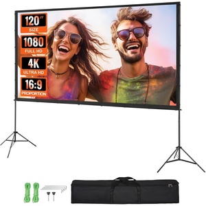 VEVOR Projector Screen with Stand, 120 inch 16:9 4K 1080 HD Outdoor Movie Screen with Stand, Wrinkle-Free Projection Screen with Bar Feet and Carry Bag, for Home Theater Cinema Backyard Movie Night(Six-footed 120”)