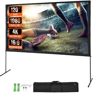 VEVOR Projector Screen with Stand, 120 inch 16:9 4K 1080 HD Outdoor Movie Screen with Stand, Wrinkle-Free Projection Screen with Bar Feet and Carry Bag, for Home Theater Cinema Backyard Movie Night(Flat-footed 120”)