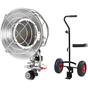 VEVOR Propane Tank Top Heater with Portable Trolley, 15000 BTU Rapid Heating 180-Degree Infrared Radiant Tank Top Gas Heater for 20-40lb Propane Tanks, for Ice Fishing/Hunting/Outdoor Single Burner(Round Suit with Portable Trolley – 15000BTU)