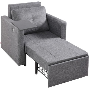 VEVOR Pull Out Chair Bed, 91″ Extra Long Adjustable Sleeper Chair with Desk Board, Side Pocket, Pillow, and Bottom Storage, Convertible Sleeper Chair for Living Room Apartment, Gray