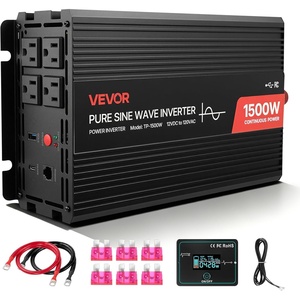 VEVOR Pure Sine Wave Inverter 3500 Watt Power Inverter, DC 12V to AC 120V Car Inverter, with USB Port LCD Display Remote Controller and AC Outlets (GFCI), for RV Truck Car Solar System Travel Camping(1500W)