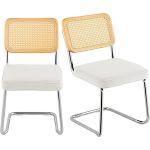 VEVOR Rattan Chairs Set of 2, Mid Century Modern Dining Chair, Upholstered Velvet Accent Chair with Rattan Back, Retro Dining Room Kitchen Chair for Living Room, Bedroom (18.1 Inch)(White)