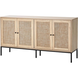 VEVOR Rattan Storage Cabinet with 4 Magnetic Doors and Adjustable Shelves, Sideboard Buffet for Hallway, Entryway, Living Room, or Kitchen, Natural