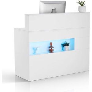 VEVOR Reception Desk, 47 Inch Rectangular Front Counter Table, Office Reception Desk with LED Light, 2 Drawers and Power Outlets, for Checkout, Lobby, Beauty Salon and Office, White