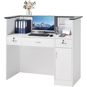 VEVOR Reception Desk, 50 inch Rectangular Front Counter Table, Modern Office Reception Desk with Light Strip, 3 Drawers & Storage Cabinets, Retail Counter Table for Checkout, Lobby, Salon, Office