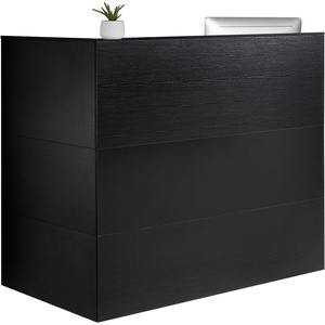 VEVOR Reception Desk, 55Inch L-Shaped Front Counter Table, Office Reception Counter with Drawer Keyboard Tray and Storage Cabinet, for Checkout, Lobby, Beauty Salon & Office, Black