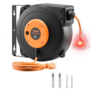 VEVOR Retractable Extension Cord Reel, 30 FT, Heavy Duty 16AWG/3C SJTOW Power Cord, with Lighted Triple Tap Outlet 10 Amp Circuit Breaker, for Ceiling or Wall Mount Garage and Shop, ETL Listed