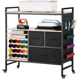 VEVOR Rolling Craft Cart and Storage Table, Compatible with Cricut Machines, Crafting Table Organization Workstation, Craft Rolling Storage Organizer with 20 Vinyl Roll Holders and 3 Drawers, Black(Black)