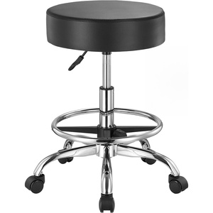 VEVOR Rolling Stool with Foot Rest and Wheels, 450 LBS Weight Capacity Round Rolling Stool Chair, Height Adjustable Thickened PU Leather Swivel Stool for Salon, Spa, Massage, Tattoo, Clinic, Black(450 lbs With footrests)