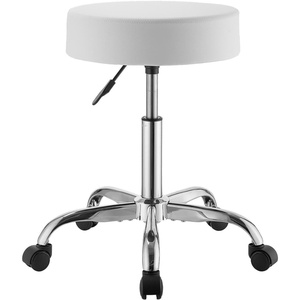 VEVOR Rolling Stool with Foot Rest and Wheels, 450 LBS Weight Capacity Round Rolling Stool Chair, Height Adjustable Thickened PU Leather Swivel Stool for Salon, Spa, Massage, Tattoo, Clinic, Black(White 500 lbs)