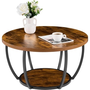 VEVOR Round Coffee Table, 31.5″ Modern Coffee Table, 2 Tiers Wooden Circle Center Desk with Open Storage, Sturdy Metal Frame Accent End Desk for Living Room, Office, Easy Assembly, Rustic Brown(Natural)