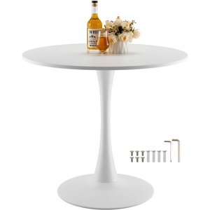 VEVOR Round Dining Table, 31.5 in Wood Table for 2-4 Person, Modern Circle Furniture, Leisure Coffee Office Tables with Pedestal Base in Tulip Design, for Home Kitchen Living Room, White(Only Table)(31.5inch)