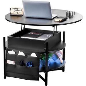 VEVOR Round Lift Top Coffee Table with LED Light, 35.4″ Circle Coffee Table with Storage and Hidden Compartment, Farmhouse Large Dining Table for Living Room Reception Room, Black