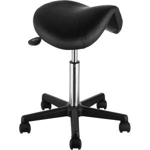 VEVOR Saddle Stool with Wheels, 400 LBS Weight Capacity, Height Adjustable Thickened PU Leather Swivel Saddle Stool Chair for Salon, Spa, Tattoo, Clinic, Black
