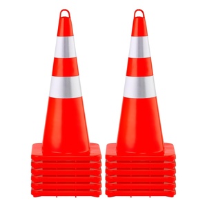VEVOR Safety Cones, 6 x 28″ Traffic Cones, PVC Orange Construction Cones, 2 Reflective Collars Traffic Cones with Weighted Base and Hand-Held Ring Used for Traffic Control, Driveway Road Parking(12)