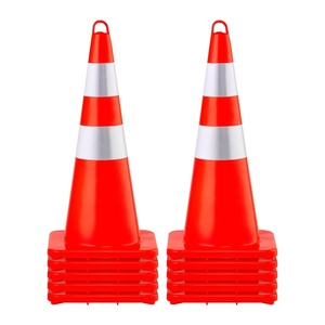 VEVOR Safety Cones, 6 x 28″ Traffic Cones, PVC Orange Construction Cones, 2 Reflective Collars Traffic Cones with Weighted Base and Hand-Held Ring Used for Traffic Control, Driveway Road Parking(10)
