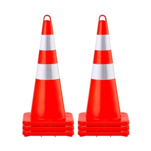 VEVOR Safety Cones, 6 x 28″ Traffic Cones, PVC Orange Construction Cones, 2 Reflective Collars Traffic Cones with Weighted Base and Hand-Held Ring Used for Traffic Control, Driveway Road Parking(6)