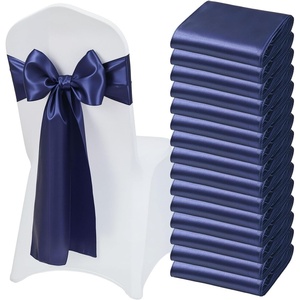 VEVOR Satin Chair Sashes Bows, 50PCS Chair Ribbon Ties Back Sash, 7 x 108 inch, Red Wedding Reception Decoration, for Wedding Ceremony Baby Shower Party Events Banquet Cover Decoration(Navy Blue)