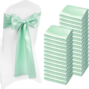 VEVOR Satin Chair Sashes Bows, 50PCS Chair Ribbon Ties Back Sash, 7 x 108 inch, Red Wedding Reception Decoration, for Wedding Ceremony Baby Shower Party Events Banquet Cover Decoration(Light Green)