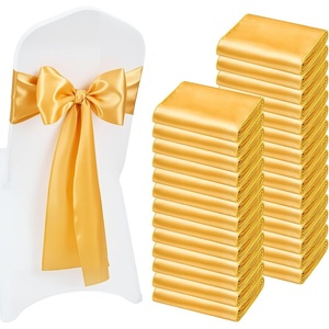 VEVOR Satin Chair Sashes Bows, 50PCS Chair Ribbon Ties Back Sash, 7 x 108 inch, Red Wedding Reception Decoration, for Wedding Ceremony Baby Shower Party Events Banquet Cover Decoration(Gold)