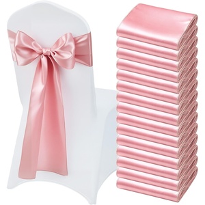 VEVOR Satin Chair Sashes Bows, 50PCS Chair Ribbon Ties Back Sash, 7 x 108 inch, Red Wedding Reception Decoration, for Wedding Ceremony Baby Shower Party Events Banquet Cover Decoration(Rose Gold)