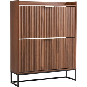 VEVOR Shoe Cabinet with 2 Flip Drawers, Mid-Century Shoes Storage Cabinet with Anti-Tipping Device, Freestanding Fluted Shoe Organizer, Ideal for Entrance, Hallway, Bedroom, Living Room, Walnut(Walnut)