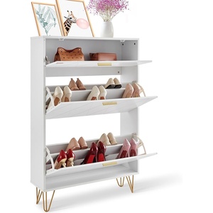 VEVOR Shoe Cabinet with 2 Flip Drawers, Mid-Century Shoes Storage Cabinet with Anti-Tipping Device, Freestanding Fluted Shoe Organizer, Ideal for Entrance, Hallway, Bedroom, Living Room, Walnut(Wood)
