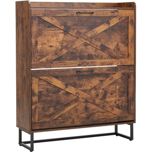 VEVOR Shoe Cabinet with 2 Flip Drawers, Mid-Century Shoes Storage Cabinet with Anti-Tipping Device, Freestanding Fluted Shoe Organizer, Ideal for Entrance, Hallway, Bedroom, Living Room, Walnut(Brown)