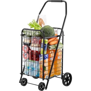 VEVOR Shopping Cart, Folding Grocery Utility Cart with Dual Baskets, Waterproof Liner & Wheels, 100 LBS Large Load Capacity, Heavy Duty Laundry Basket for Laundry, Shopping, Camping, Grocery, Luggage(Small)