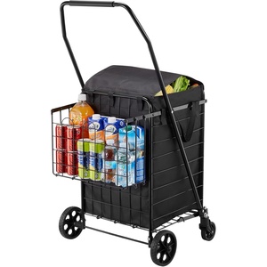 VEVOR Shopping Cart, Folding Grocery Utility Cart with Dual Baskets, Waterproof Liner & Wheels, 100 LBS Large Load Capacity, Heavy Duty Laundry Basket for Laundry, Shopping, Camping, Grocery, Luggage(Medium)