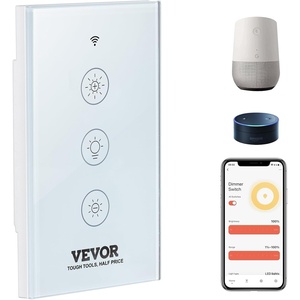 VEVOR Smart Dimmer Switch, Wi-Fi 2.4GHz, Dimmable Smart Switch with Tempered Glass Touch Panel, 15% to 85% Stepless Dimming, Voice App Remote Control, Works with Alexa Google Home, for LED Lights