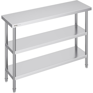 VEVOR Stainless Steel Food Prep Table, 14 x 24 x 34 Inch Commercial Food Prep Worktable Heavy Duty Prep Worktable, Metal Work Table with Adjustable Height for BBQ, Kitchen, Home, and Garage(14 x 48 x 34 Inch)