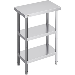 VEVOR Stainless Steel Food Prep Table, 14 x 24 x 34 Inch Commercial Food Prep Worktable Heavy Duty Prep Worktable, Metal Work Table with Adjustable Height for BBQ, Kitchen, Home, and Garage(14 x 24 x 34 Inch)