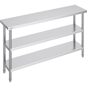VEVOR Stainless Steel Food Prep Table, 14 x 24 x 34 Inch Commercial Food Prep Worktable Heavy Duty Prep Worktable, Metal Work Table with Adjustable Height for BBQ, Kitchen, Home, and Garage(14 x 60 x 34 Inch)