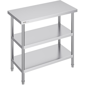 VEVOR Stainless Steel Food Prep Table, 14 x 24 x 34 Inch Commercial Food Prep Worktable Heavy Duty Prep Worktable, Metal Work Table with Adjustable Height for BBQ, Kitchen, Home, and Garage(18 x 36 x 34 Inch)
