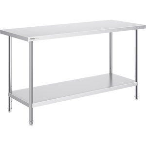 VEVOR Stainless Steel Prep Table, 24 x 72 x 34 Inch, 880 lbs Load Capacity, Heavy Duty Metal Worktable with 3 Adjustable Height Levels, Commercial Workstation for Kitchen Garage Restaurant Backyard(24 x 60 x 34 Inch)