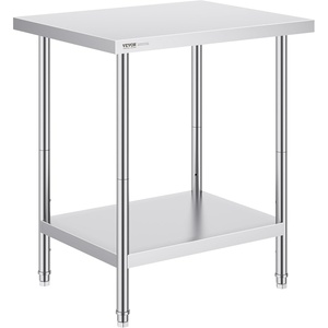 VEVOR Stainless Steel Prep Table, 24 x 72 x 34 Inch, 880 lbs Load Capacity, Heavy Duty Metal Worktable with 3 Adjustable Height Levels, Commercial Workstation for Kitchen Garage Restaurant Backyard(24 x 30 x 34 inch)