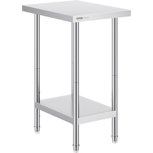 VEVOR Stainless Steel Prep Table, 24 x 72 x 34 Inch, 880 lbs Load Capacity, Heavy Duty Metal Worktable with 3 Adjustable Height Levels, Commercial Workstation for Kitchen Garage Restaurant Backyard(24 x 18 x 34 inch)
