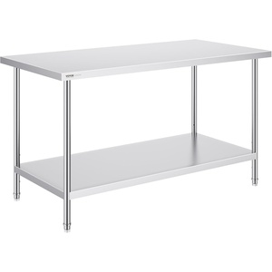 VEVOR Stainless Steel Prep Table, 24 x 72 x 34 Inch, 880 lbs Load Capacity, Heavy Duty Metal Worktable with 3 Adjustable Height Levels, Commercial Workstation for Kitchen Garage Restaurant Backyard(30 x 60 x 34 Inch)